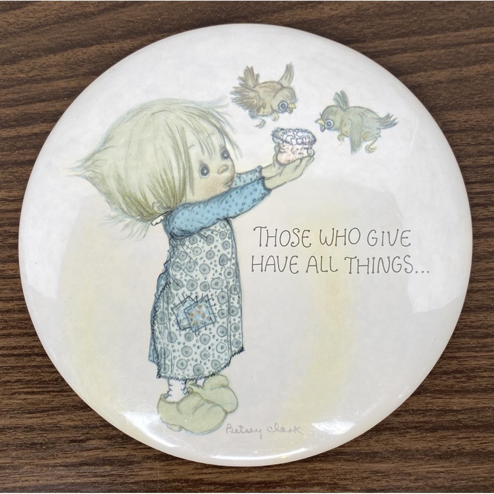 VTG Hallmark Love Dots Betsey Clark 6" Pin Button Display "Those Who Give" Birds